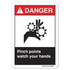 Signmission ANSI Danger Sign, Pinch Points Watch Your Hands, 24in X 18in Aluminum, 18" W, 24" L, Landscape OS-DS-A-1824-L-19889